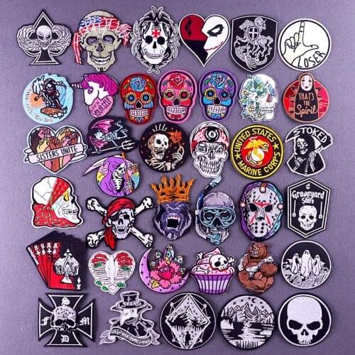 Punk/Skull Patch For Clothing Iron On Patches Embroidered Patch For Clothes Diy Badges Stickers Patches On Jeans Applique Stripe