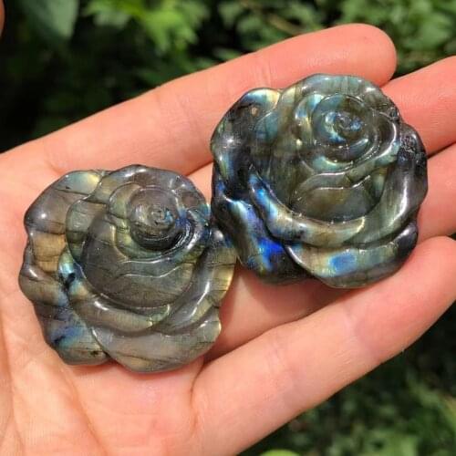 Natural Crystal Labradorite Mineral Stones, Hand-Carved Roses, Home Decor, Gifts