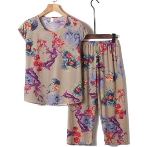 2PCS Mother Nightie Linen Cotton Home Clothes Plus Large Size XL-4XL Pajamas Sets Female Short Sleeve Summer Women Pijama