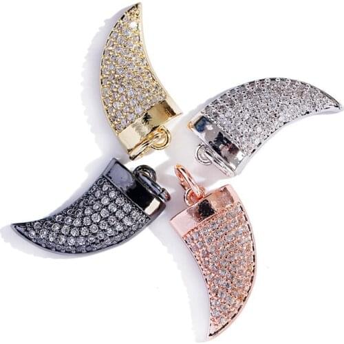 Classic Copper Plated Gold Zircon Crescent Pendant Necklace For Women Charm Jewelry For Making Bracelet Gift