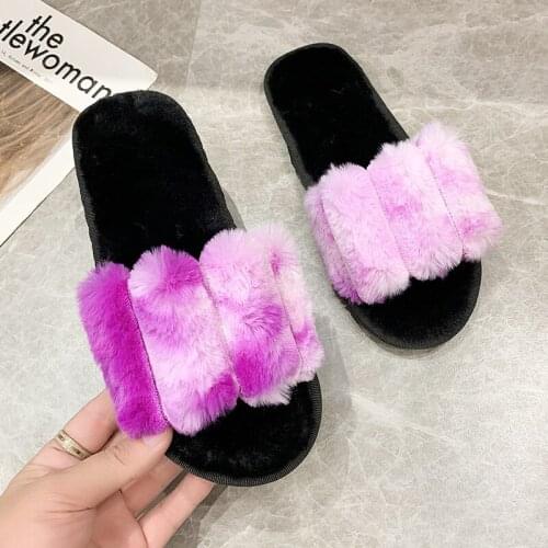 Autumn Winter Plush Slippers For Women To Wear Flat Slippers Outside Home Slippers