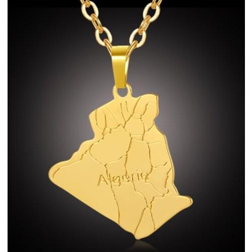Senior Africa Algeria Stainless Steel Chain Map Necklace Hip Hop Punk Jewelry Valentines Day Gift Unique Gift Accessories