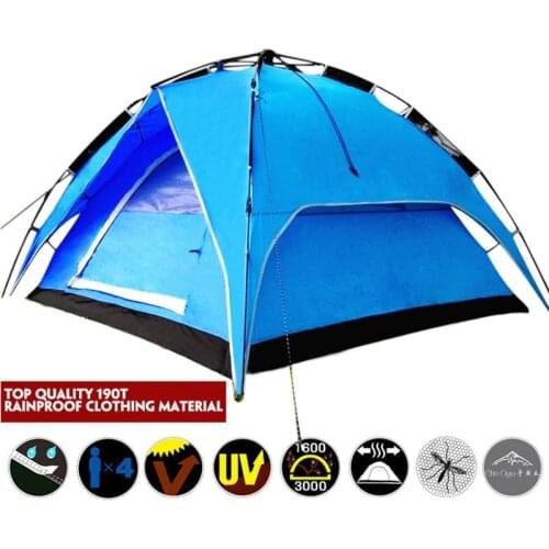 3-4 Person Double Layer Quick Opening Automatic Tent Windproof Big Camping Tent Easy Instant Setup Outdoor Tent 200x200x130cm
