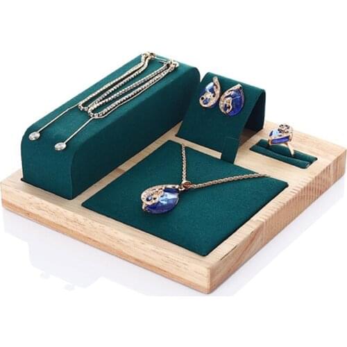 Luxury Bamboo Wood Earrings Display Tray Organizer For Woman Earrings Necklace Ring Display Stand Jewelry Set Display Tray