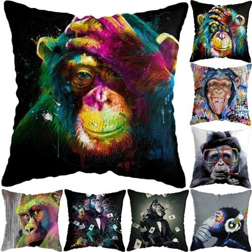 Animal Thinking Monkey Modern Painting Pillow Covers Nordic Cushion Cover Home Decoration Monkey Card Pillow Covers Living Room