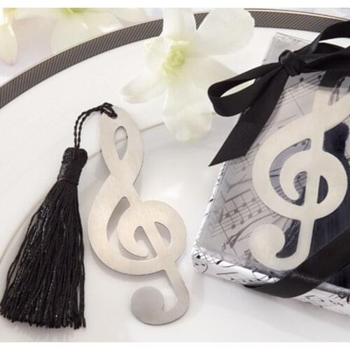 80PCS/LOT Hollow Musical Notes Bookmarks Metal With Mini Greeting Cards Tassels Pendant Gifts Wedding Favors With Retail Box
