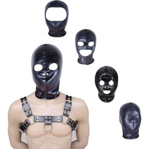 PU Leather Bulldog Warrior Chest Straps Harness Belt with Hood Mask Cosplay Apparel,BDSM Restraint Mask Exotic Apparel Sex Toys