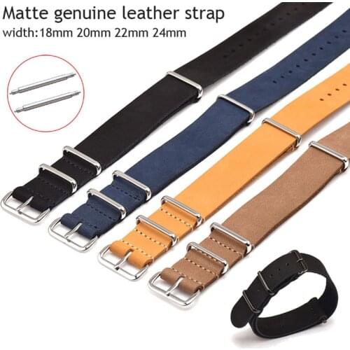 18mm 20mm 22mm 24mm Genuine Leather Watch Band Strap Black Blue Nato Cowhide Watchbands Retro Wrist Band Bracelet w Pins
