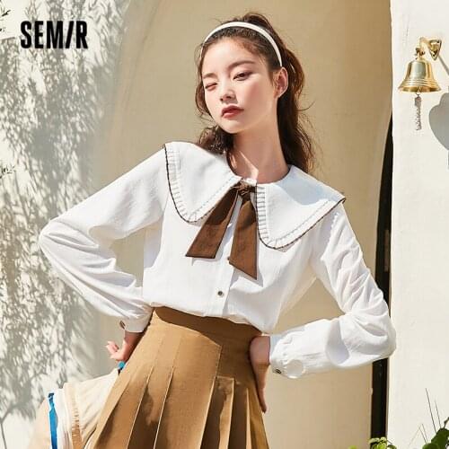 SEMIR Long Sleeve Shirt Women Doll Collar 2021 New Spring Autumn French Lapel Blouse Design Sense Bow Tie Clothes