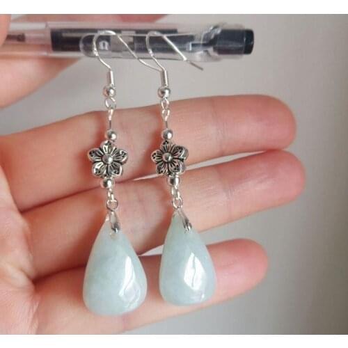 Self Created 925 Silver Natural Emerald Jade Water Drop Flower Earrings Original DIY By Hand Accessories Women Gifts Jewelry