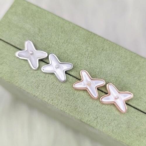Brand Fashion Jewelry For Women Cross White Earrings Mother of Pearl Gold Color Stud Earrings Party Jewelry