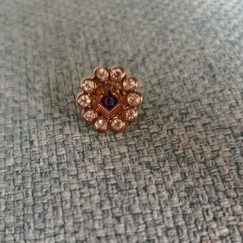 Free Shipping 1pcs 15mm 5/8" Blue Lodge Square and Compass Lapel Pin with Rhinestones for the Freemason