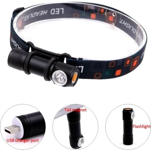 Cree XPE LED Headlamp 4Mode Headlights USB Flashlight Camping Hunting Head Lamp Torch Lantern Light with Tail magnet Battery