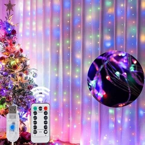 LED Curtain Lamp Garland White Copper String Light Remote Control USB fairy Curtain light Garland Bedroom Christma Light Outdoor
