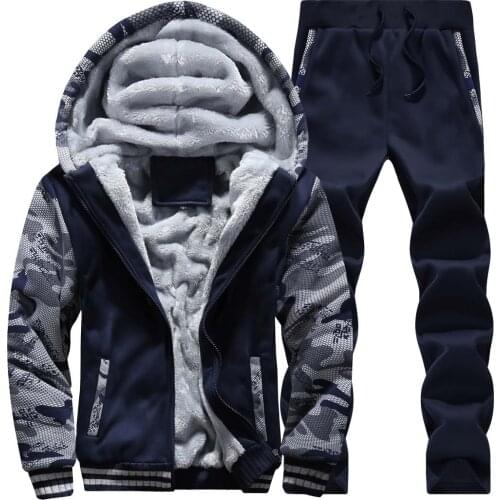 2020 Winter Thick Fleece Hoodies Men Casual Hooded Sweatshirts Male Tracksuit 2PC Jacket+Pant Moleton Masculino Plus Size 5XL