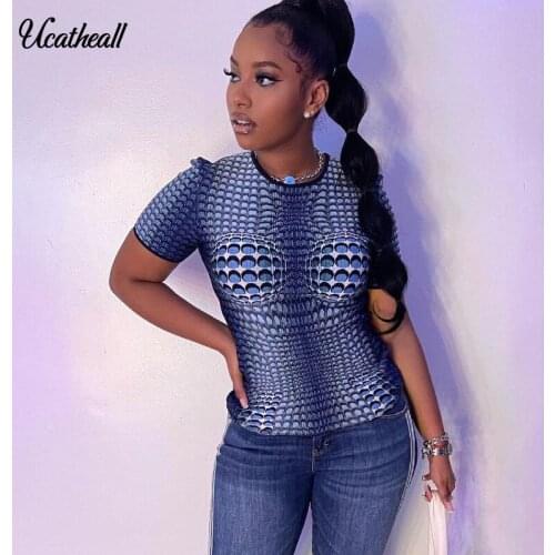 Vintage Printed Crop Top Round Neck Corset Top Y2k Aesthetic T Shirt Women Short Sleeve Pullovers Basic Casual 2021 New