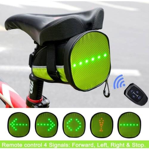 Bike Tail Bag with Wireless Remote Control LED Traffic Lights Oxford Bicycle Saddle Bag Waterproof for Cycling Running Camping