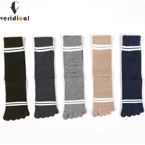 Veridical Large Size Man Socks With Toes Combed Cotton Colorful Five Finger Socks Striped Party Dress Crew Socks 5 Pairs/Lot