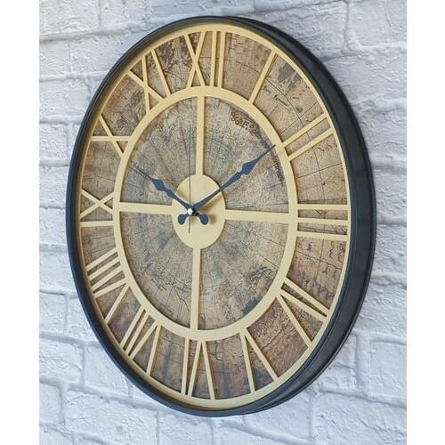 Metal Cased Vintage World Map Wall Clock 50 cm