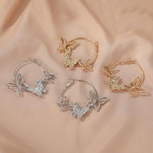 Hollow Butterfly Hoop Earrings Women Korean Exaggerated Ear Buckle Jewelry Gift Exquisite Workmanship Wedding Jewelry