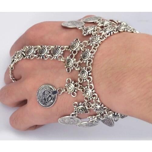 Turkish Gypsy Sexy Anklet Bracelet Vintage color Charm Flower Coin Tassel Finger Bracelet Women Men Bijoux pulseira Jewelry