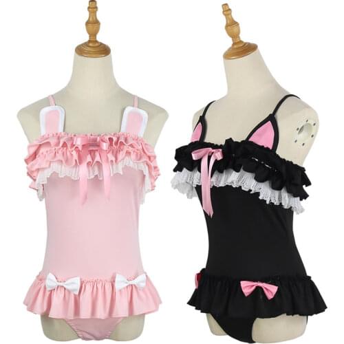 Anime One Piece Swimsuit Cute Sexy cosplay Costume Swimwear Women Cute black cat powder rabbit Swimsuit Summer