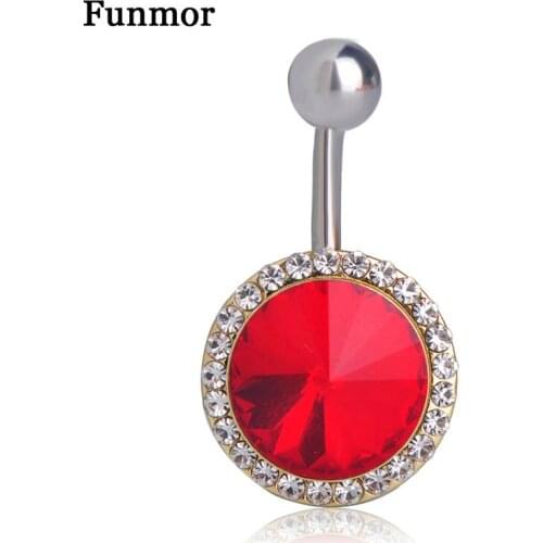 Funmor Simple Round Crystal Navel Button Ring Piercing Jewelry Women Girls Summer Beach Bikini Decoration Accessories Presents