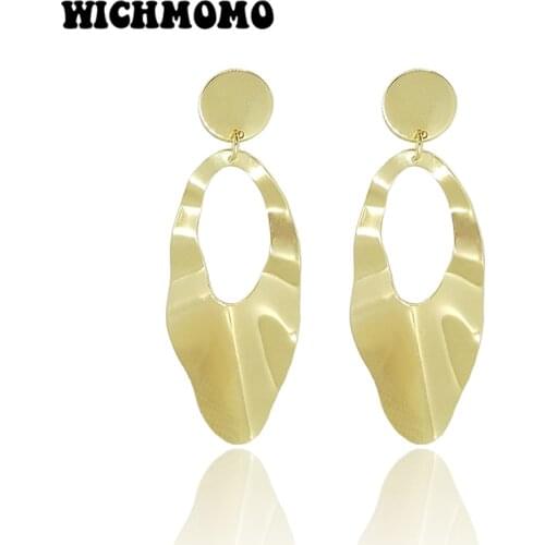 2019 New Trendy 74mm 1 Pair High Quality Zinc Alloy Gold Geometric Oval Dangle Earrings for Girls Party Gifts Accessories