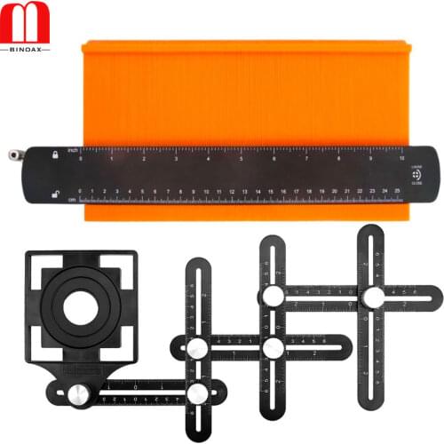 10" Contour Gauge 6-Sided Angle Measuring Tool Combo Kit Plastic Shape Contour Gauge Duplicator Aluminum Alloy Multi Angle Ruler