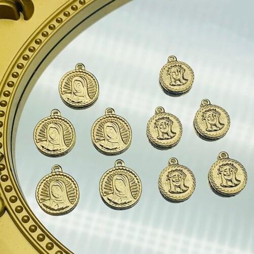10Pcs Coins Charms Gold Color Metal Virgin Mary Portrait Pendant Charm For Jewelry Making Accessories Earring Necklace Handmade
