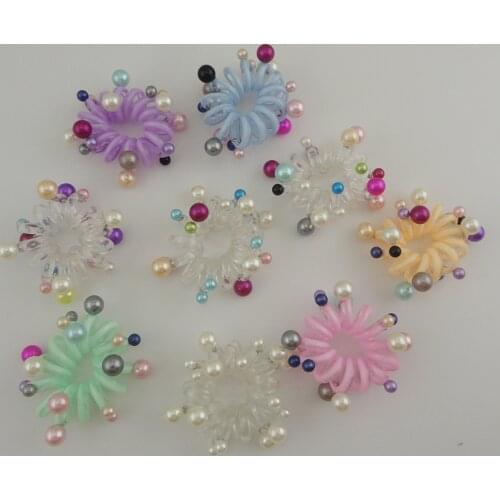 10PCS Women Telephone Cords Hair Scrunchies with Pearl Beads Clear Elastic Hair Ties Long Ponytail Holders Hair Bands
