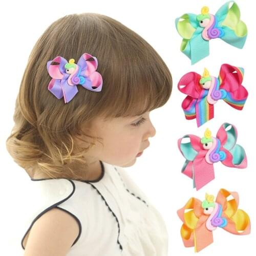 20 pcs/lot , 3.15" Double layered twisted boutique bow Hair clips , Unicorn Grosgrain Hair Bow Clips, Girls Hair accessories