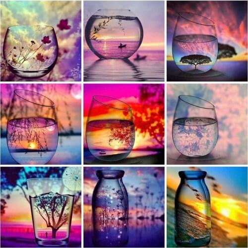 HUACAN Diamond Embroidery Wishing Bottle DIY Diamond Painting Landscape Picture Of Rhinestone Diamond Mosaic Flower Decor Home