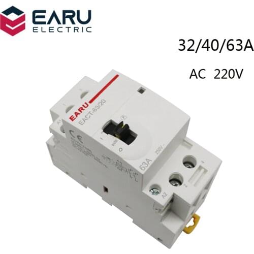 2P 32A 63A AC 220V 230V 50/60Hz Din Rail Household AC Modular Contactor With Manual Control Handle Switch 2NO or 2NC or 1NO 1NC