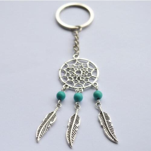 Artilady natural opal stone dreamcatcher keyring fashion silver boho jewelry feather keychain for women