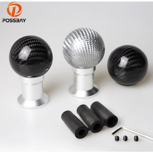 POSSBAY Carbon Fiber Car Manual Gear Shift Knob Shifter Hand Brake Cover Microphone Style Gear Stick Knob Interior Accessories
