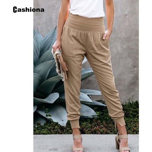 High Waist Pants Womens Skinny Pencil Trouser Khaki Black Casual Elastic Waist Pantalon Plus Size Female Ankle-Length Pants