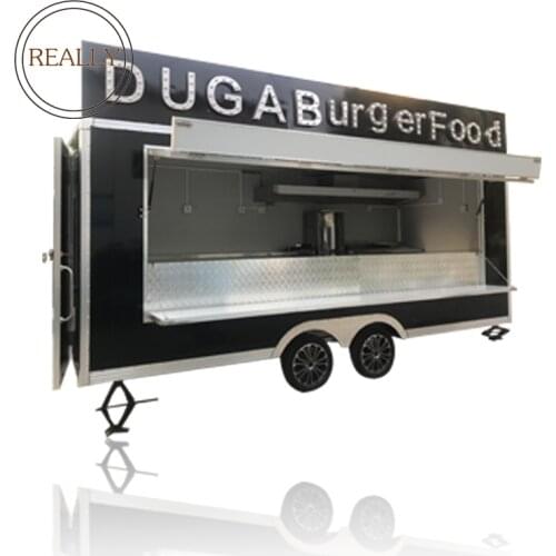 Size Customized Black Food Truck Mobile Fast Food Cart Trailer Kitchen Vans Shopping Carts