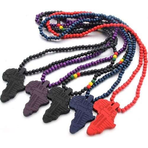 Africa map wooden necklace hip hop HIPA map wood pendant jewelry for men and women