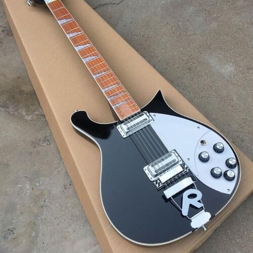 High quality black 12-body 660 electric guitar, mahogany fingerboard with varnish gloss, head 5 degrees, neck through the body