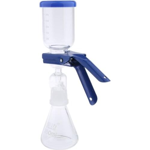250ml Flask Filtration Apparatus Vacuum Lab Filtering Unit with 300mL Graduated Funnel with Lid & Aluminum Clamp