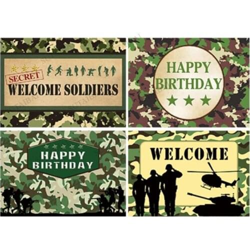 Welcome Soldiers Photography Backdrop Birthday Camouflage Military Doll Aircraft Tank Background Photophone Photocall