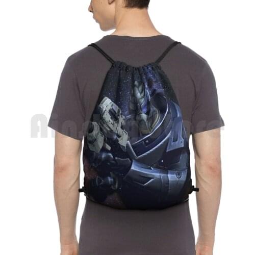 Garrus Vakarian Backpack Drawstring Bags Gym Bag Waterproof Garrus Vakarian Mass Effect Video Game Video Game Meme Space