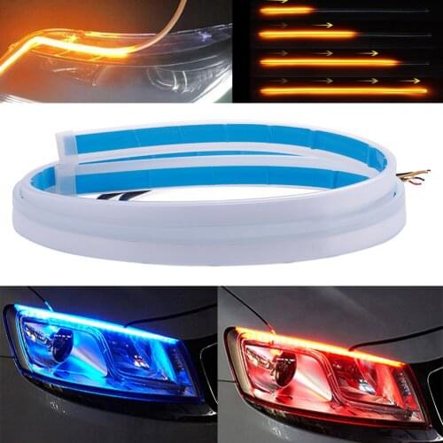 2pcs Car Slim Sequential Flexible LED Light Strip DRL Turn Signal Strip Lamp Headlight 45cm Accessories For Bmw Golf Passat