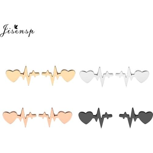 Jisensp Medical ECG Heartbeat Stud Earrings for Women Nurse Gold Stainless Steel Jewelry Love Heart Earrings Bijoux Brincos