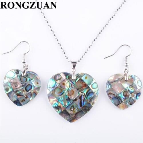 Women Jewelry Set Natural New Zealand Abalone Shell Heart Beads Pendant Earring Necklace Chain 45cm TQ3002