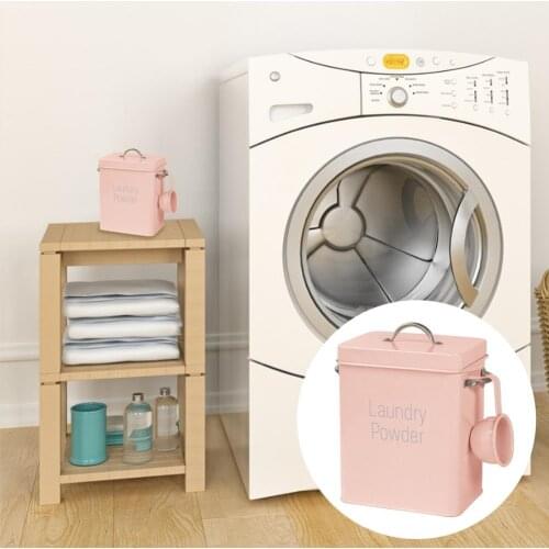 Nordic style Washing Powder box with Dispense spoon metal Laundry Powder Square Bucket 4L Sundries Container Storage Box
