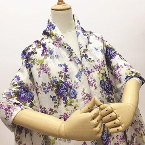 Beautiful blue and purple floral print silk and cotton blended fabric transparent,SCT646