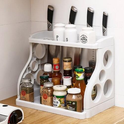 Kitchen Holder Organizer Storage Shelf Spice Rack Double-Layers Spice Organizer Jars Bottles Knife Rack Kitchen Accessories