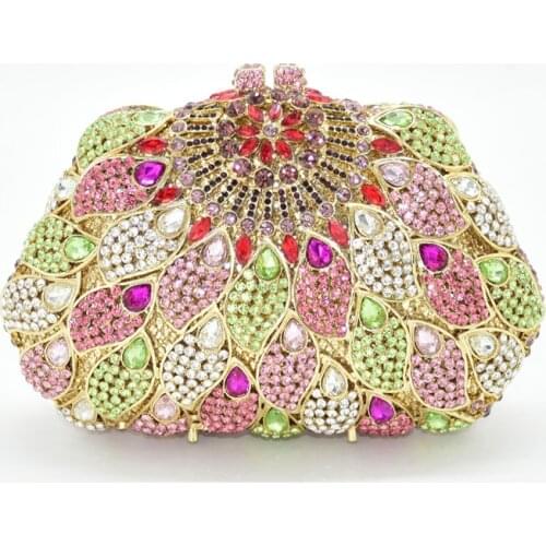 Fashion Luxury Colorful Crystal Diamond Evening Bag Wedding Dress Bridal Diamond Chains Shoulder Handbags Womens Bags Handbags